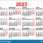 2023 Calendar Template Isolated On White Simple Horizontal Grid Stock