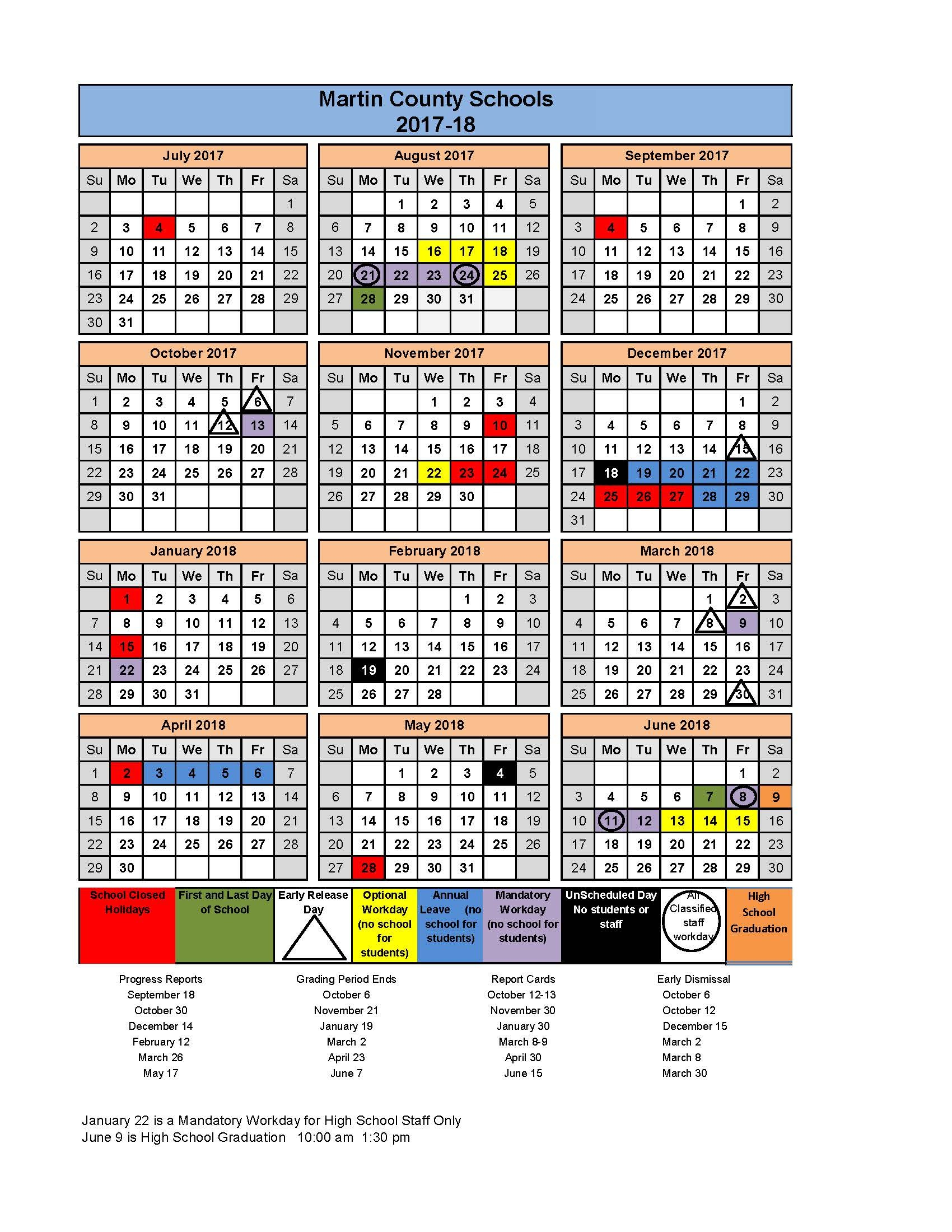 19 20 Martin County School Calender Printable Calendar 2022 2023