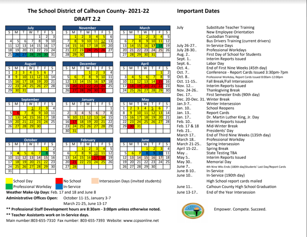 Calhoun County Public Schools Calendar 2022 And 2023 PublicHolidays