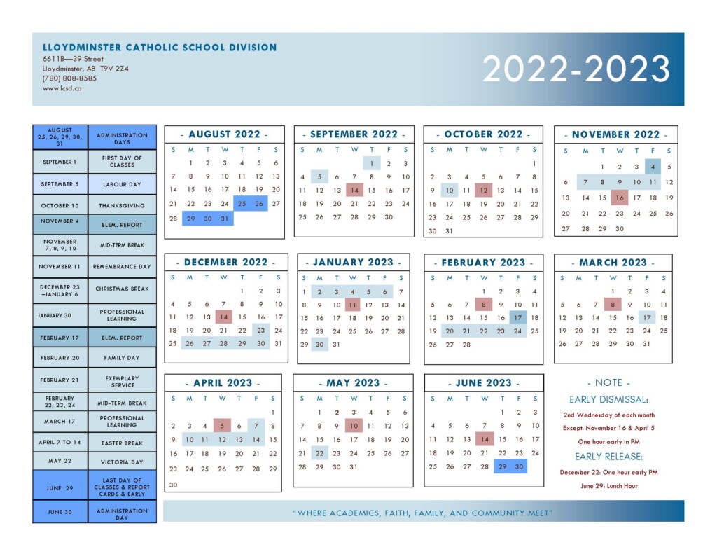 Lloydminster Catholic School Division Division Calendar